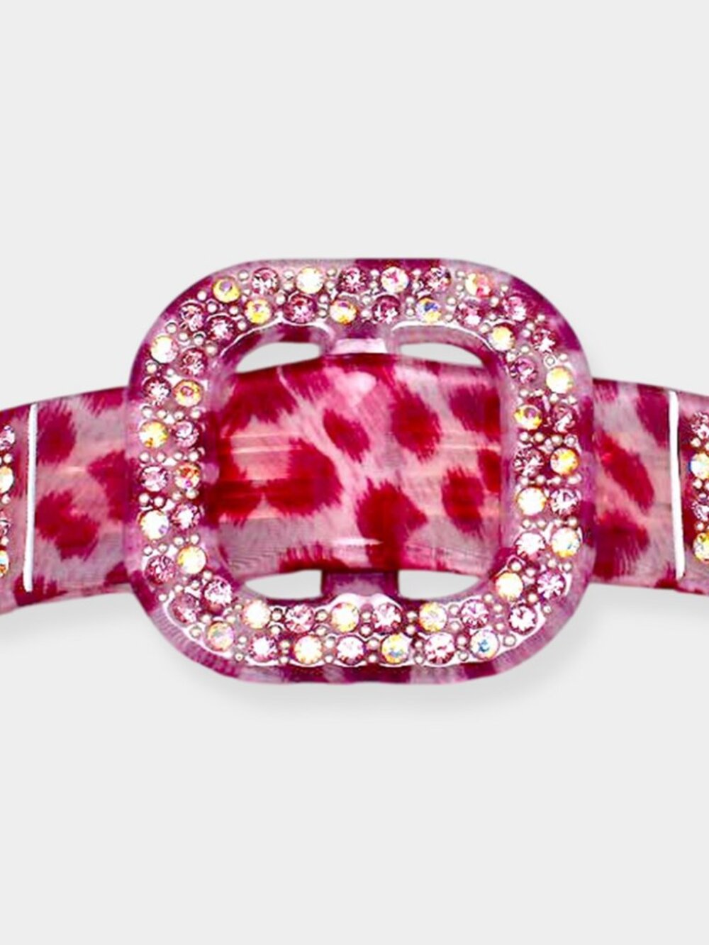 Rhinestone Buckle Leopard Hair Barrette - Pink or Green - Picture 7 of 7